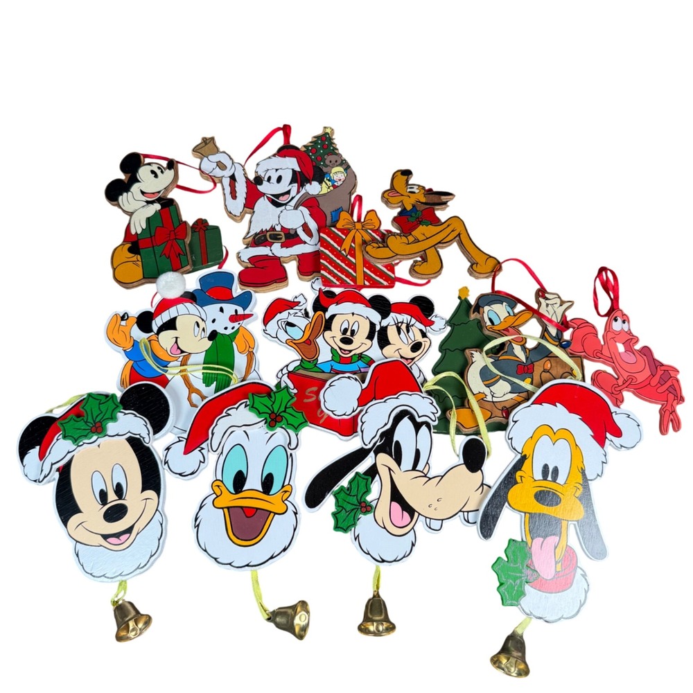 Disney Christmas Wooden Ornament Lot of 11 Mickey Donald Goofy Pluto Sebastian